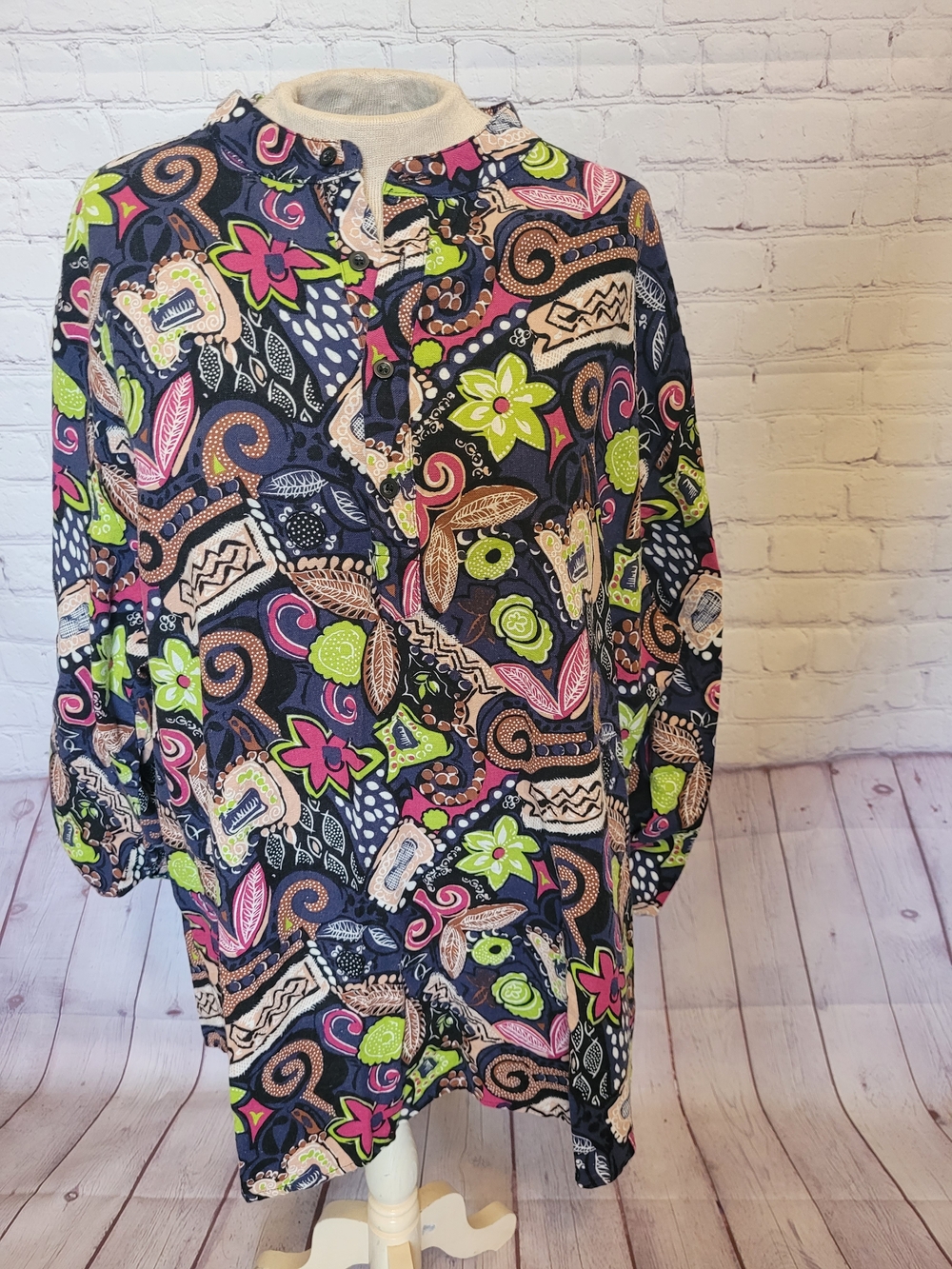 Navy Colorful XXL Coofandy Roll Tab Sleeve Tunic Cotton Hemp Wearable Art